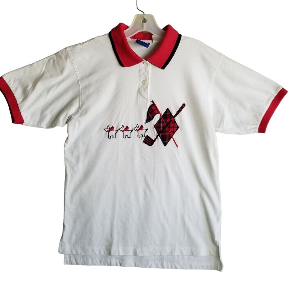 EP Pro Polo Shirt Women's M Double Collar Black Red Plaid Golf‎  Club Schnauzer